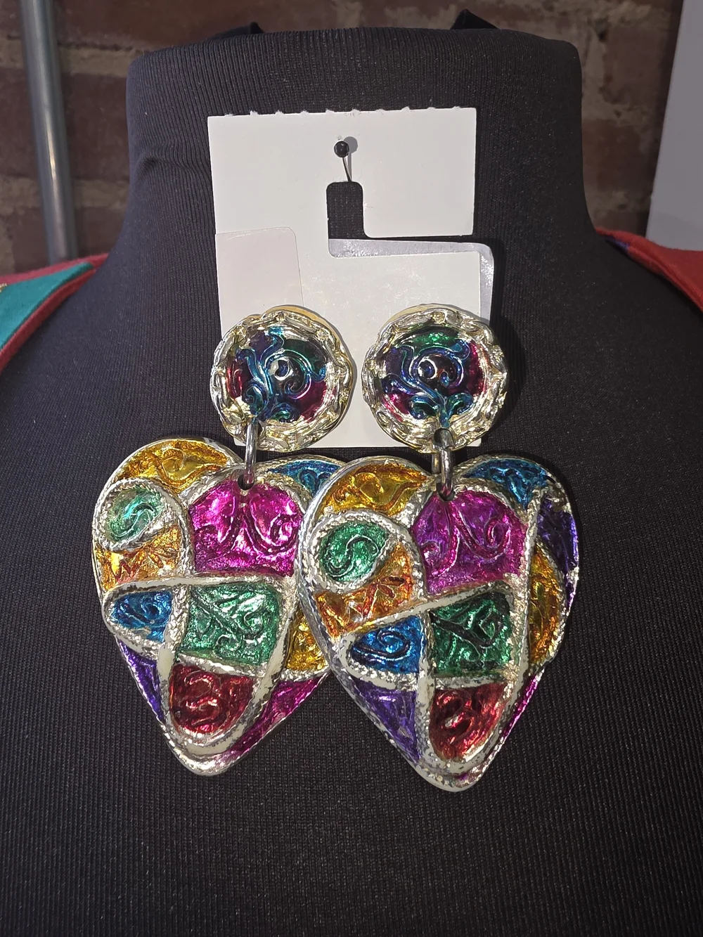 Multicolor Heart Drop Earrings - Vibrant Mosaic Women’s Clip On
